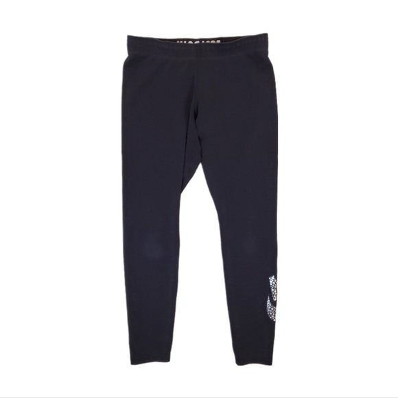 Nike Women's Black Silver Metallic Dot Swoosh Cotton‎ Leggings Medium - Picture 1 of 8